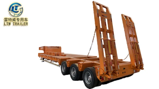 3axle 80tons with Hydraulic Ramp Special Trailer Heavy Duty Machine Carrier Low Bed Semi Trailer